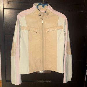 Women's Pink, Beige, and White Leather Jacket